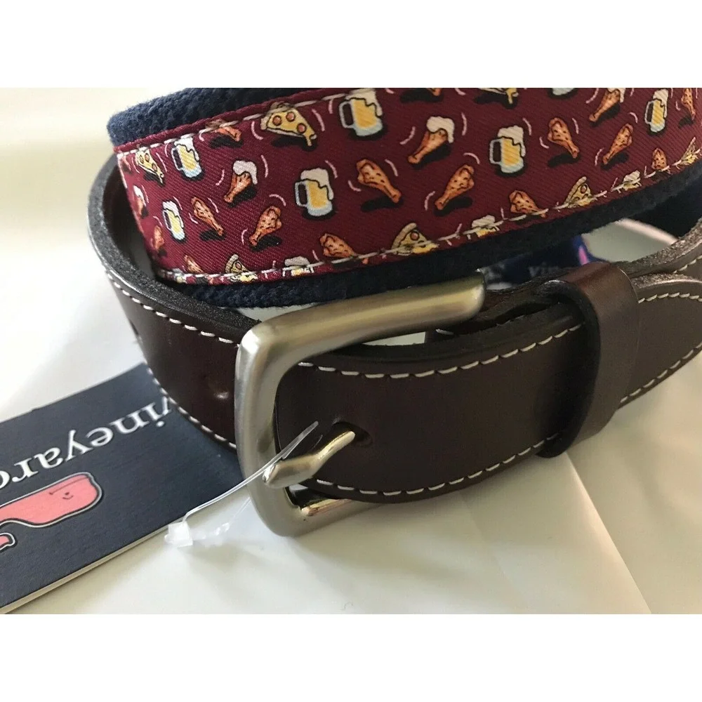 Vineyard Vines Pizza‎ Wings & Beer Canvas Club Belt Crimson Size 30 1A2118 603